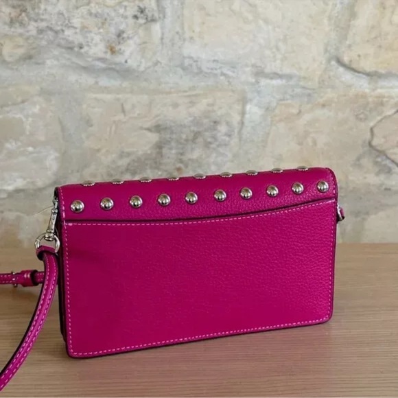 Coach CM851 Anna Foldover Clutch Crossbody Rivets Cerise Pebble Leather - Picture 4 of 10